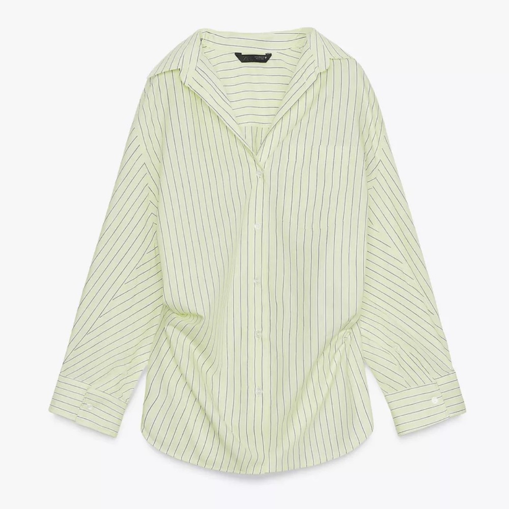 Zara Light Lime Green Striped Button Down Shirt